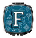 Letter F Sea Doodles Initial Alphabet Compact Mirror Decorative Travel Makeup Mirror for Women Girls Gifts Pocket Makeup Mirror Folding Handheld