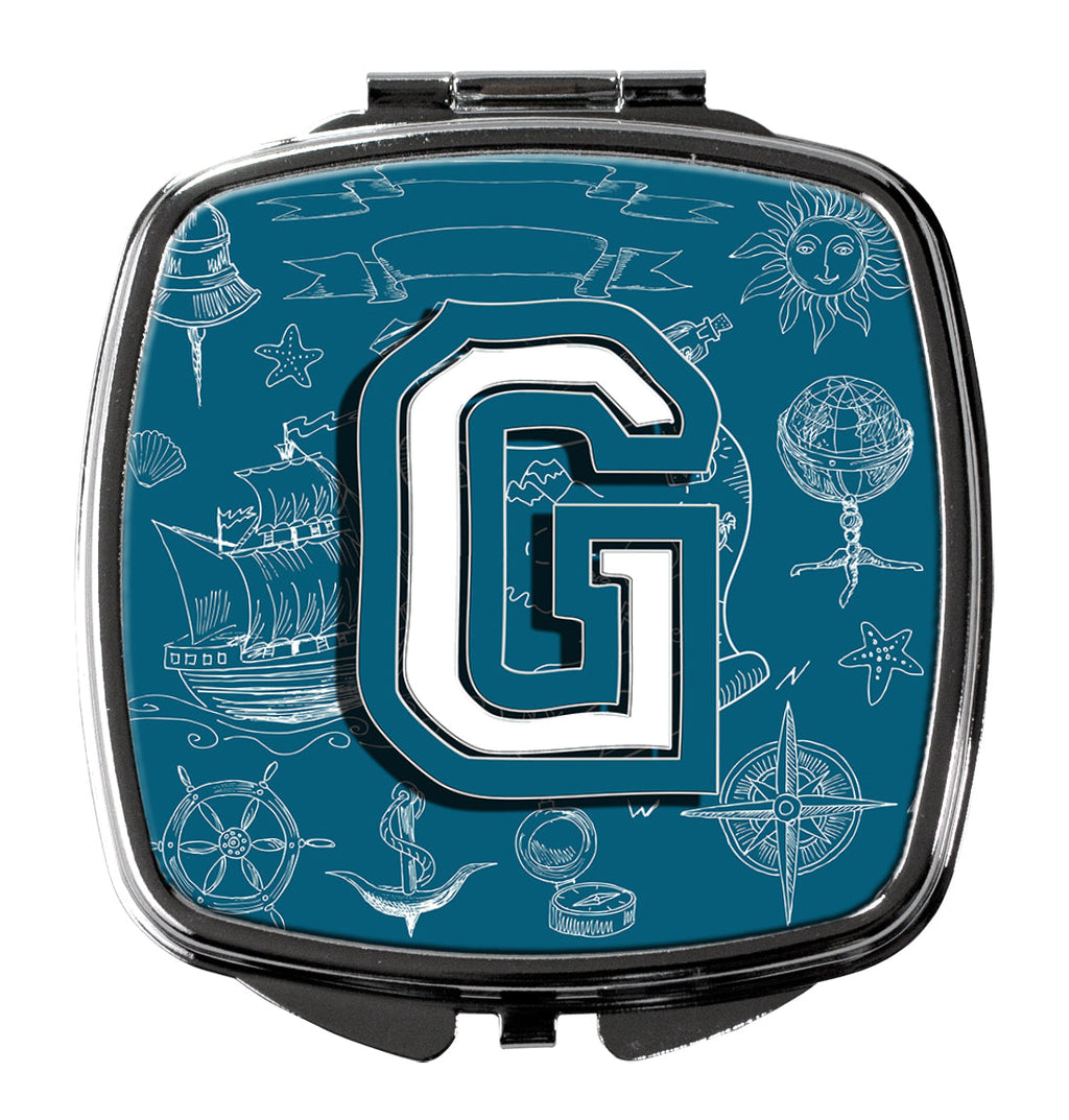 Letter G Sea Doodles Initial Alphabet Compact Mirror Decorative Travel Makeup Mirror for Women Girls Gifts Pocket Makeup Mirror Folding Handheld