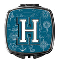 Letter H Sea Doodles Initial Alphabet Compact Mirror Decorative Travel Makeup Mirror for Women Girls Gifts Pocket Makeup Mirror Folding Handheld