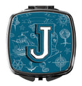 Letter J Sea Doodles Initial Alphabet Compact Mirror Decorative Travel Makeup Mirror for Women Girls Gifts Pocket Makeup Mirror Folding Handheld
