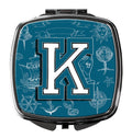 Letter K Sea Doodles Initial Alphabet Compact Mirror Decorative Travel Makeup Mirror for Women Girls Gifts Pocket Makeup Mirror Folding Handheld