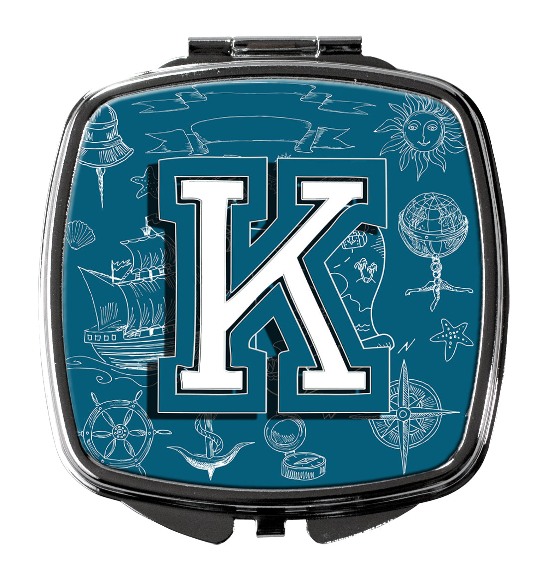 Letter K Sea Doodles Initial Alphabet Compact Mirror Decorative Travel Makeup Mirror for Women Girls Gifts Pocket Makeup Mirror Folding Handheld