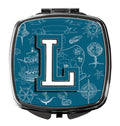 Letter L Sea Doodles Initial Alphabet Compact Mirror Decorative Travel Makeup Mirror for Women Girls Gifts Pocket Makeup Mirror Folding Handheld