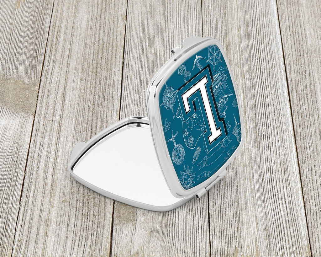 Letter L Sea Doodles Initial Alphabet Compact Mirror Decorative Travel Makeup Mirror for Women Girls Gifts Pocket Makeup Mirror Folding Handheld