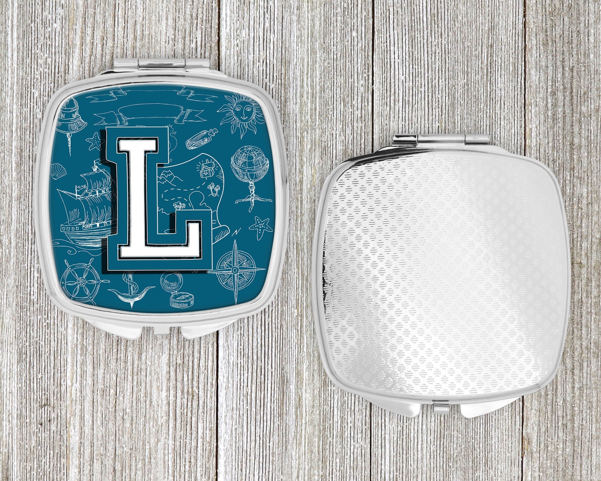 Letter L Sea Doodles Initial Alphabet Compact Mirror Decorative Travel Makeup Mirror for Women Girls Gifts Pocket Makeup Mirror Folding Handheld