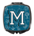 Letter M Sea Doodles Initial Alphabet Compact Mirror Decorative Travel Makeup Mirror for Women Girls Gifts Pocket Makeup Mirror Folding Handheld