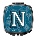 Letter N Sea Doodles Initial Alphabet Compact Mirror Decorative Travel Makeup Mirror for Women Girls Gifts Pocket Makeup Mirror Folding Handheld