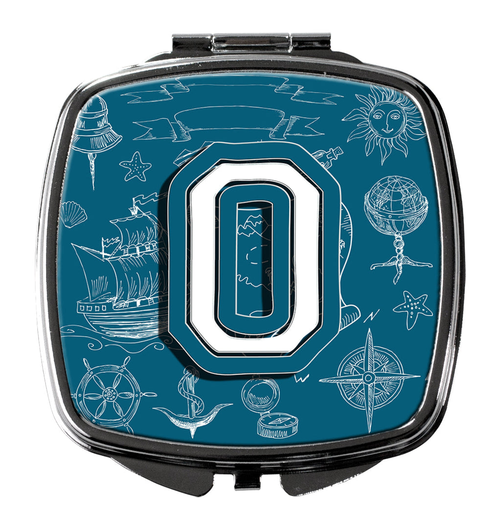 Letter O Sea Doodles Initial Alphabet Compact Mirror Decorative Travel Makeup Mirror for Women Girls Gifts Pocket Makeup Mirror Folding Handheld