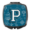 Letter P Sea Doodles Initial Alphabet Compact Mirror Decorative Travel Makeup Mirror for Women Girls Gifts Pocket Makeup Mirror Folding Handheld