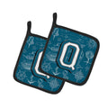 Letter Q Sea Doodles Initial Alphabet Pot Holder Set of 2 Heat Resistant Quilted Hot Pads 7.5 x 7.5 Inch, Insulated Kitchen Trivets for Cooking & Baking