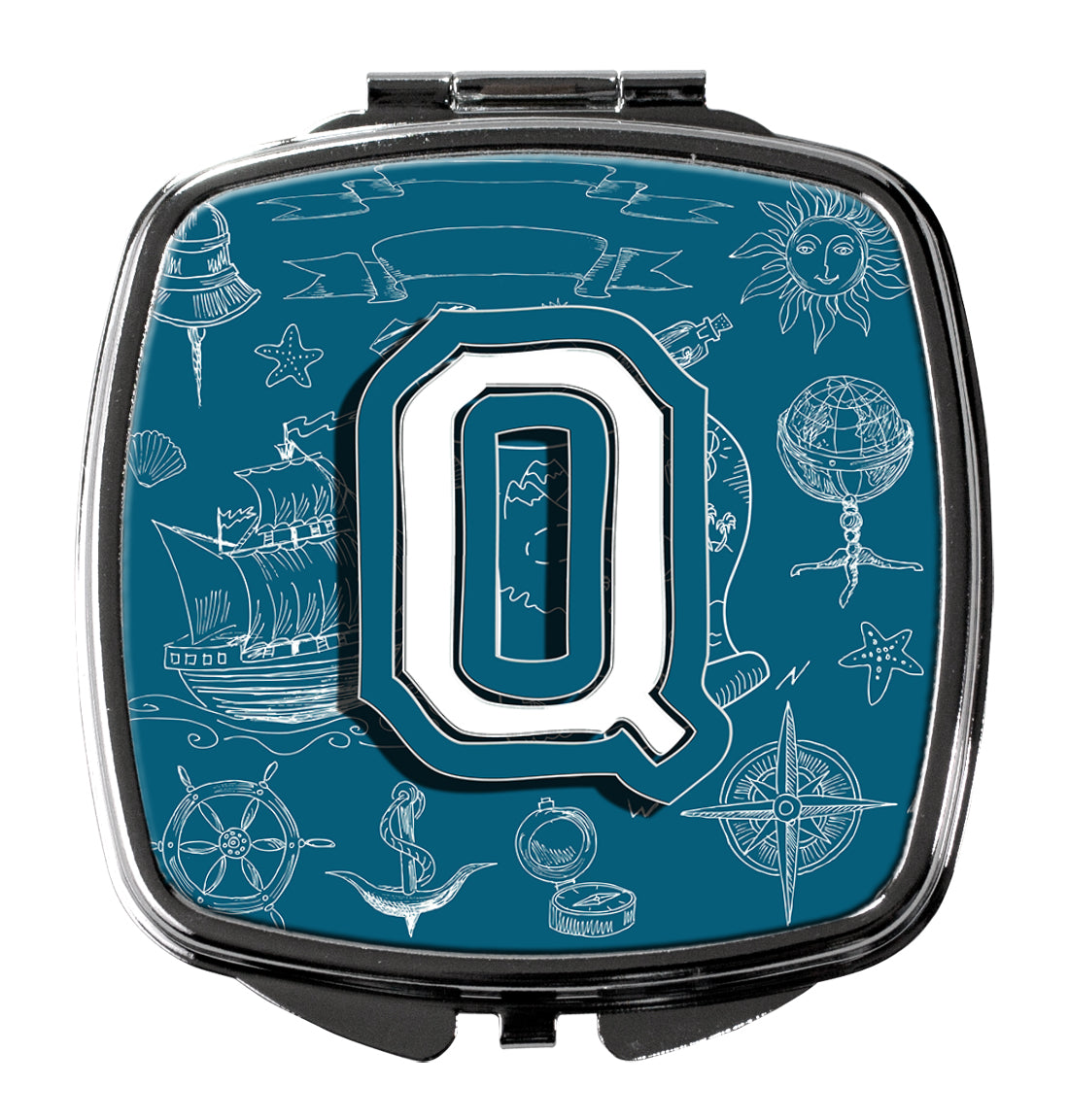 Letter Q Sea Doodles Initial Alphabet Compact Mirror Decorative Travel Makeup Mirror for Women Girls Gifts Pocket Makeup Mirror Folding Handheld