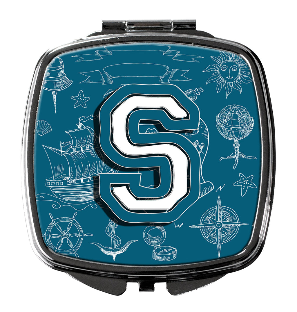 Letter S Sea Doodles Initial Alphabet Compact Mirror Decorative Travel Makeup Mirror for Women Girls Gifts Pocket Makeup Mirror Folding Handheld