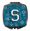 Letter S Sea Doodles Initial Alphabet Compact Mirror Decorative Travel Makeup Mirror for Women Girls Gifts Pocket Makeup Mirror Folding Handheld