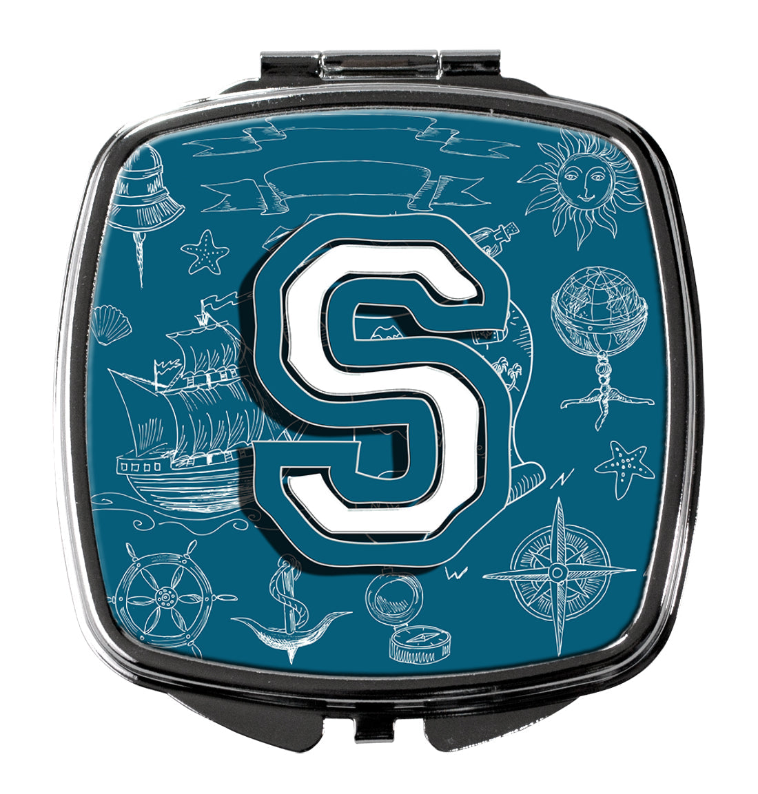 Letter S Sea Doodles Initial Alphabet Compact Mirror Decorative Travel Makeup Mirror for Women Girls Gifts Pocket Makeup Mirror Folding Handheld
