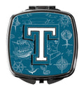 Letter T Sea Doodles Initial Alphabet Compact Mirror Decorative Travel Makeup Mirror for Women Girls Gifts Pocket Makeup Mirror Folding Handheld