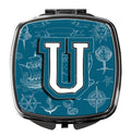 Letter U Sea Doodles Initial Alphabet Compact Mirror Decorative Travel Makeup Mirror for Women Girls Gifts Pocket Makeup Mirror Folding Handheld