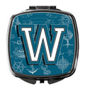 Letter W Sea Doodles Initial Alphabet Compact Mirror Decorative Travel Makeup Mirror for Women Girls Gifts Pocket Makeup Mirror Folding Handheld
