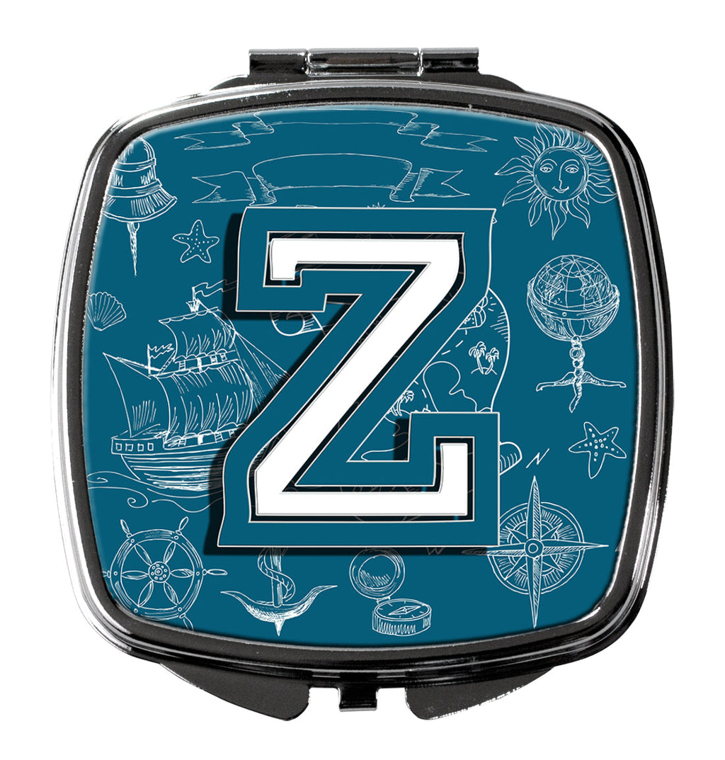 Letter Z Sea Doodles Initial Alphabet Compact Mirror Decorative Travel Makeup Mirror for Women Girls Gifts Pocket Makeup Mirror Folding Handheld