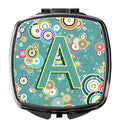 Letter A Circle Circle Teal Initial Alphabet Compact Mirror Decorative Travel Makeup Mirror for Women Girls Gifts Pocket Makeup Mirror Folding Handheld