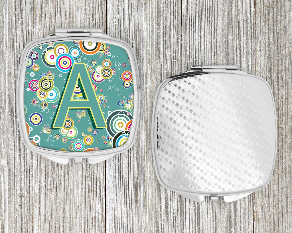 Letter A Circle Circle Teal Initial Alphabet Compact Mirror Decorative Travel Makeup Mirror for Women Girls Gifts Pocket Makeup Mirror Folding Handheld