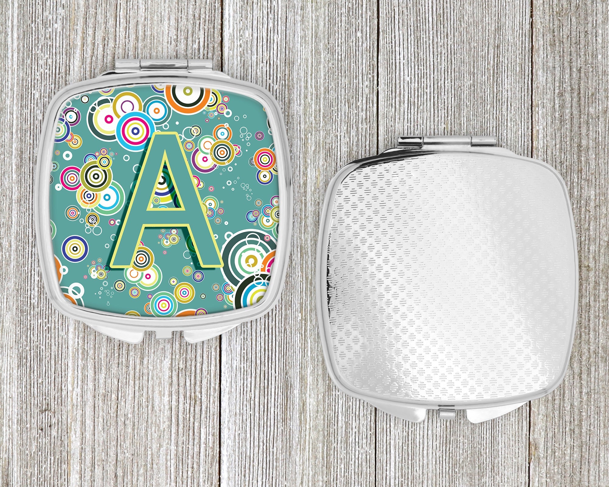 Letter A Circle Circle Teal Initial Alphabet Compact Mirror Decorative Travel Makeup Mirror for Women Girls Gifts Pocket Makeup Mirror Folding Handheld
