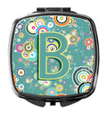 Letter B Circle Circle Teal Initial Alphabet Compact Mirror Decorative Travel Makeup Mirror for Women Girls Gifts Pocket Makeup Mirror Folding Handheld