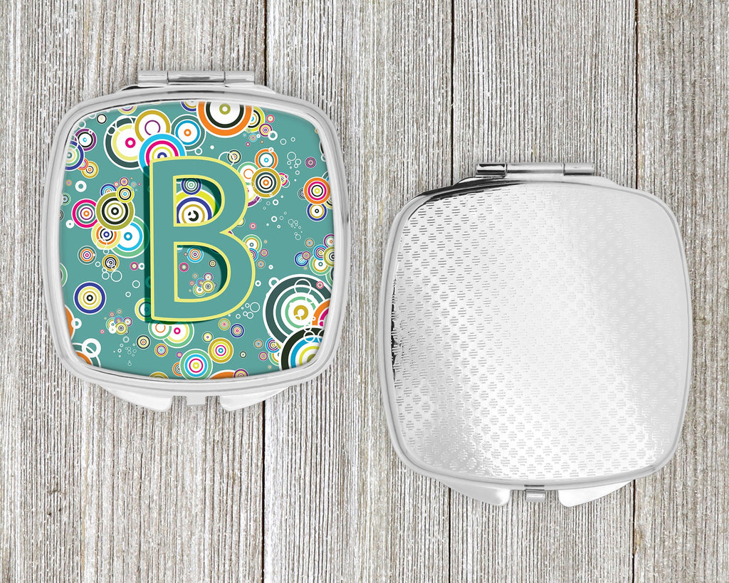 Letter B Circle Circle Teal Initial Alphabet Compact Mirror Decorative Travel Makeup Mirror for Women Girls Gifts Pocket Makeup Mirror Folding Handheld