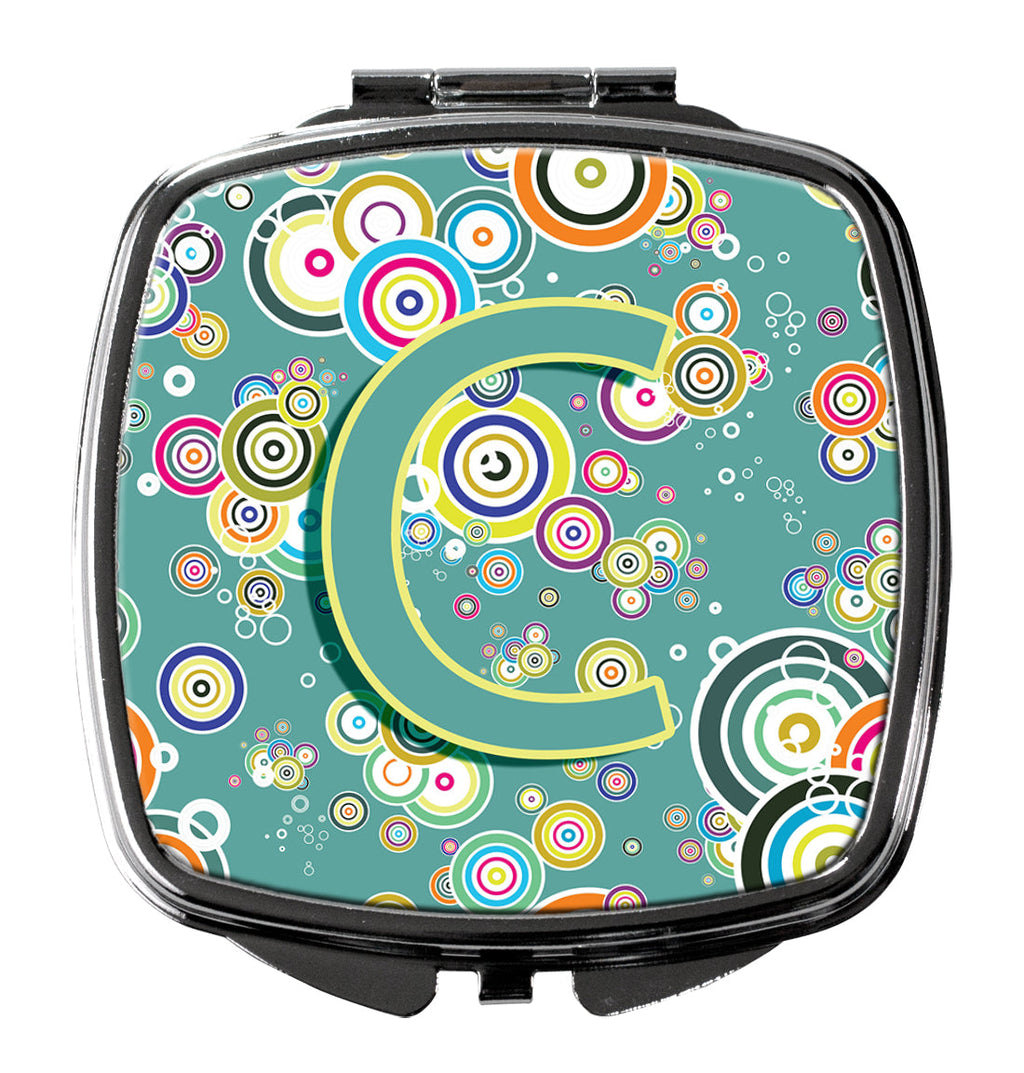 Letter C Circle Circle Teal Initial Alphabet Compact Mirror Decorative Travel Makeup Mirror for Women Girls Gifts Pocket Makeup Mirror Folding Handheld