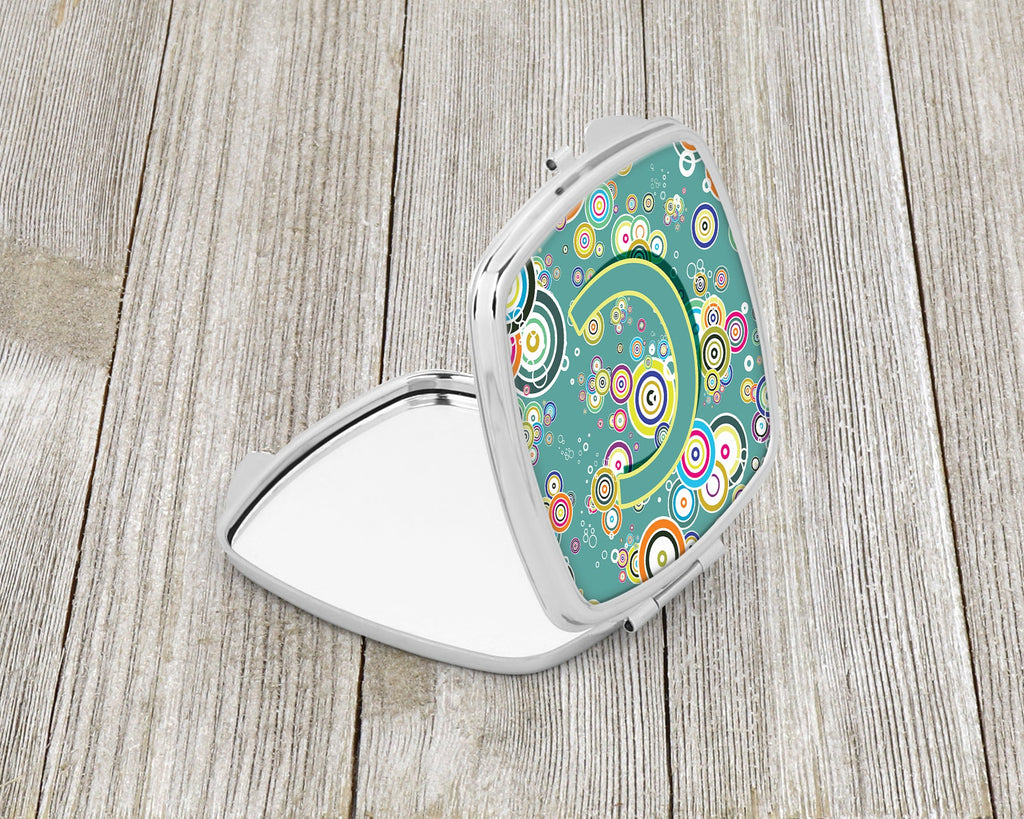 Letter C Circle Circle Teal Initial Alphabet Compact Mirror Decorative Travel Makeup Mirror for Women Girls Gifts Pocket Makeup Mirror Folding Handheld