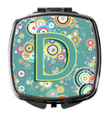 Letter D Circle Circle Teal Initial Alphabet Compact Mirror Decorative Travel Makeup Mirror for Women Girls Gifts Pocket Makeup Mirror Folding Handheld