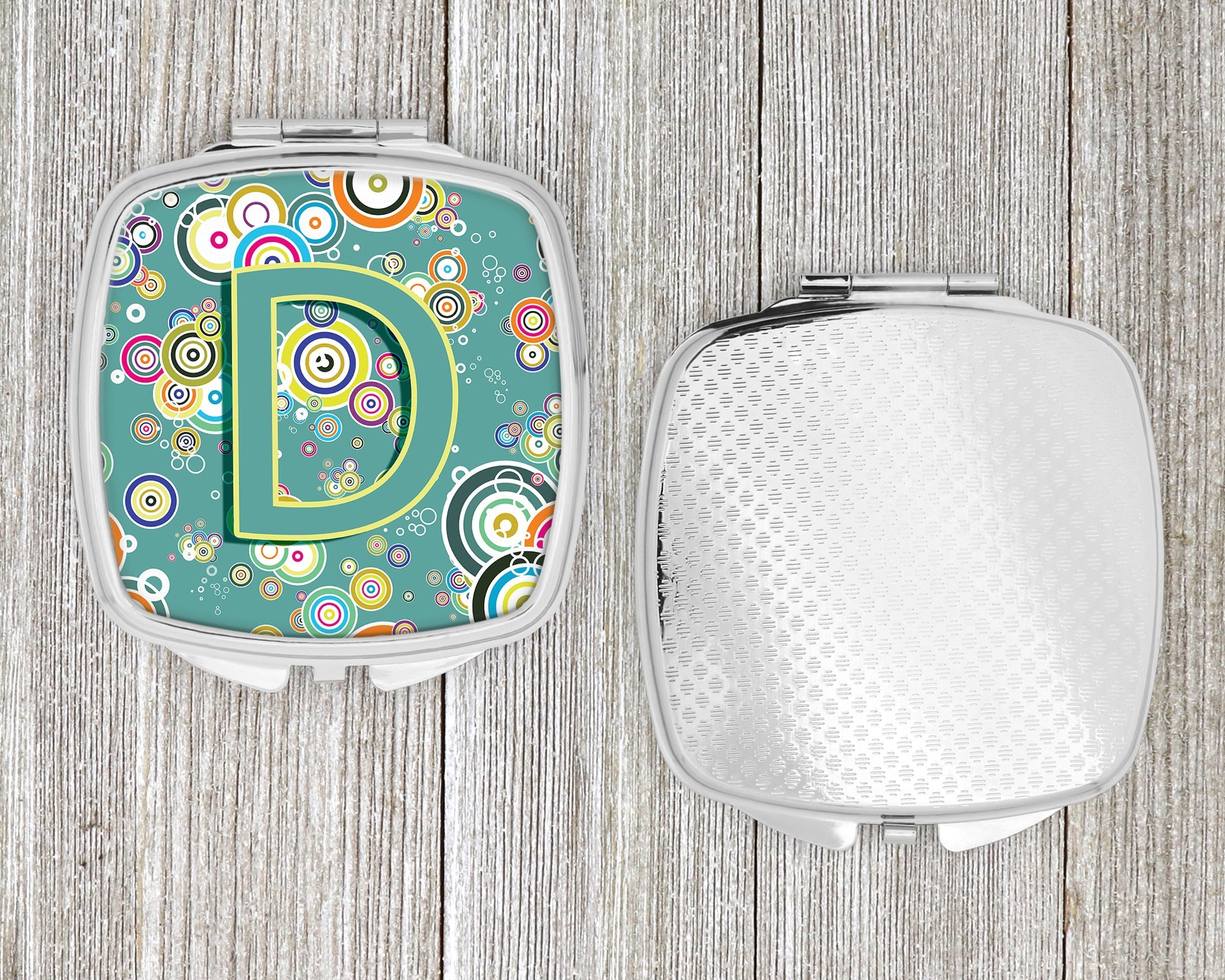 Letter D Circle Circle Teal Initial Alphabet Compact Mirror Decorative Travel Makeup Mirror for Women Girls Gifts Pocket Makeup Mirror Folding Handheld