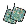 Letter E Circle Circle Teal Initial Alphabet Pot Holder Set of 2 Heat Resistant Quilted Hot Pads 7.5 x 7.5 Inch, Insulated Kitchen Trivets for Cooking & Baking