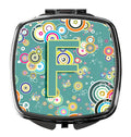 Letter F Circle Circle Teal Initial Alphabet Compact Mirror Decorative Travel Makeup Mirror for Women Girls Gifts Pocket Makeup Mirror Folding Handheld