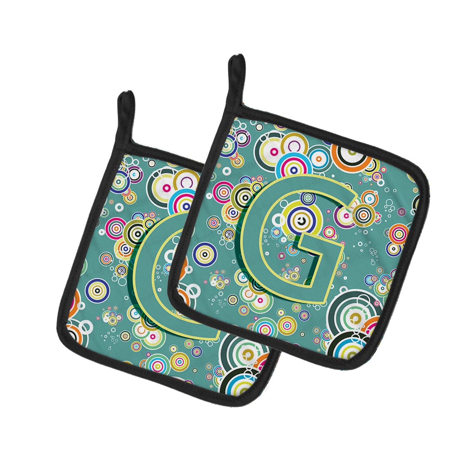 Letter G Circle Circle Teal Initial Alphabet Pot Holder Set of 2 Heat Resistant Quilted Hot Pads 7.5 x 7.5 Inch, Insulated Kitchen Trivets for Cooking & Baking