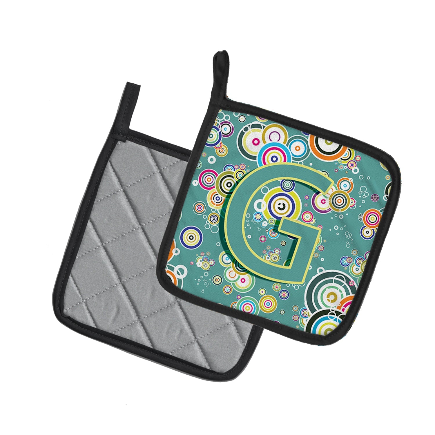 Letter G Circle Circle Teal Initial Alphabet Pot Holder Set of 2 Heat Resistant Quilted Hot Pads 7.5 x 7.5 Inch, Insulated Kitchen Trivets for Cooking & Baking