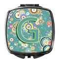 Letter G Circle Circle Teal Initial Alphabet Compact Mirror Decorative Travel Makeup Mirror for Women Girls Gifts Pocket Makeup Mirror Folding Handheld