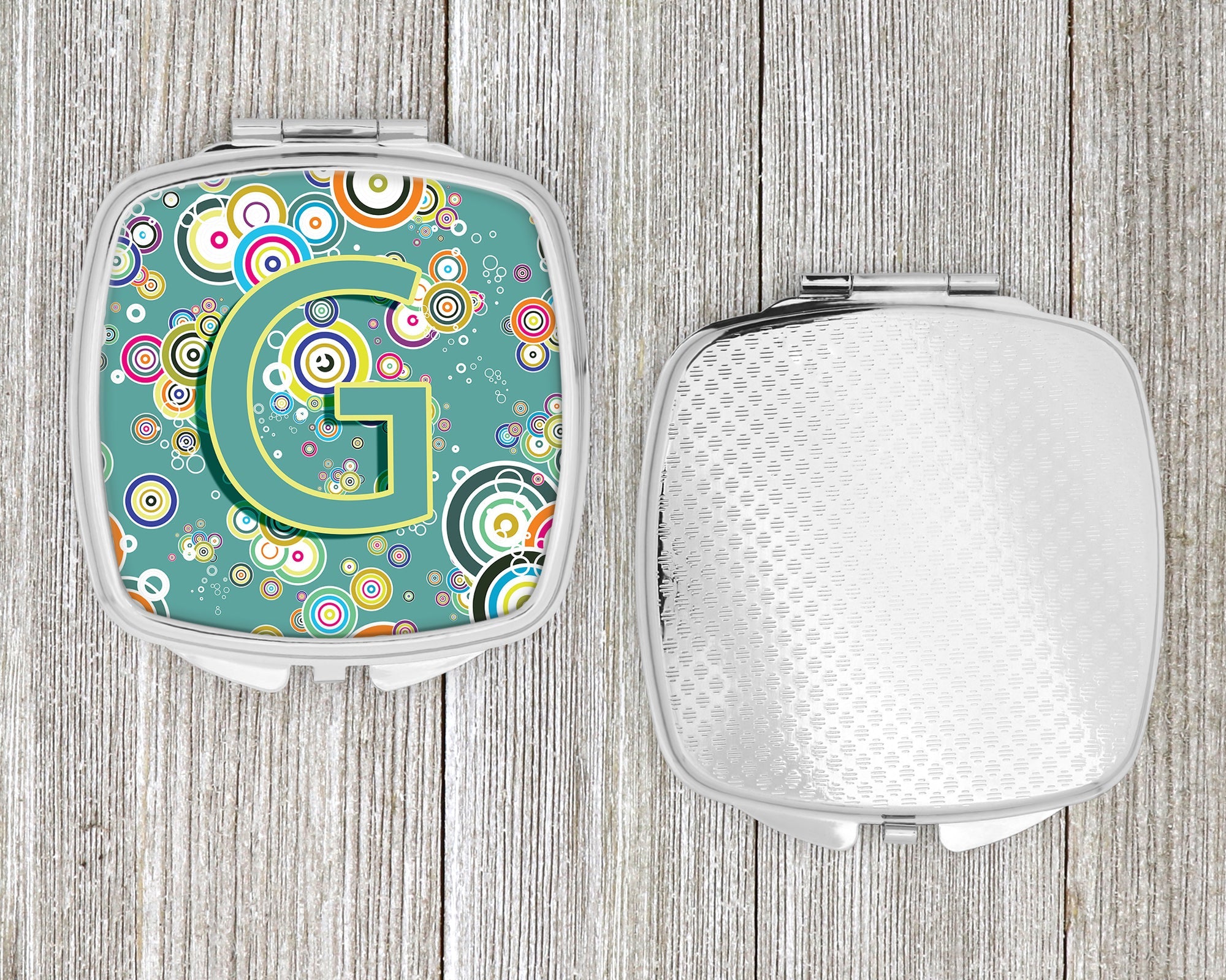 Letter G Circle Circle Teal Initial Alphabet Compact Mirror Decorative Travel Makeup Mirror for Women Girls Gifts Pocket Makeup Mirror Folding Handheld