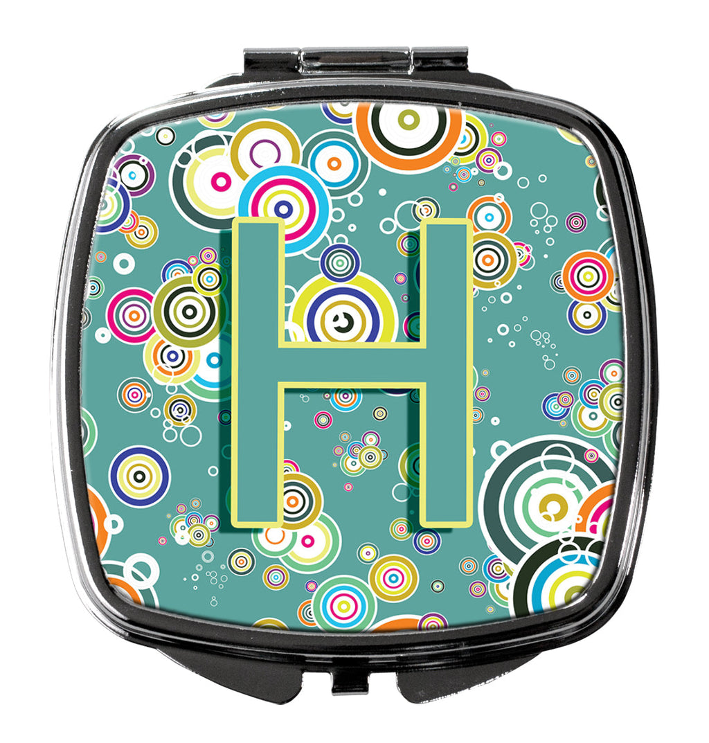 Letter H Circle Circle Teal Initial Alphabet Compact Mirror Decorative Travel Makeup Mirror for Women Girls Gifts Pocket Makeup Mirror Folding Handheld