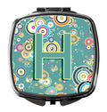 Letter H Circle Circle Teal Initial Alphabet Compact Mirror Decorative Travel Makeup Mirror for Women Girls Gifts Pocket Makeup Mirror Folding Handheld