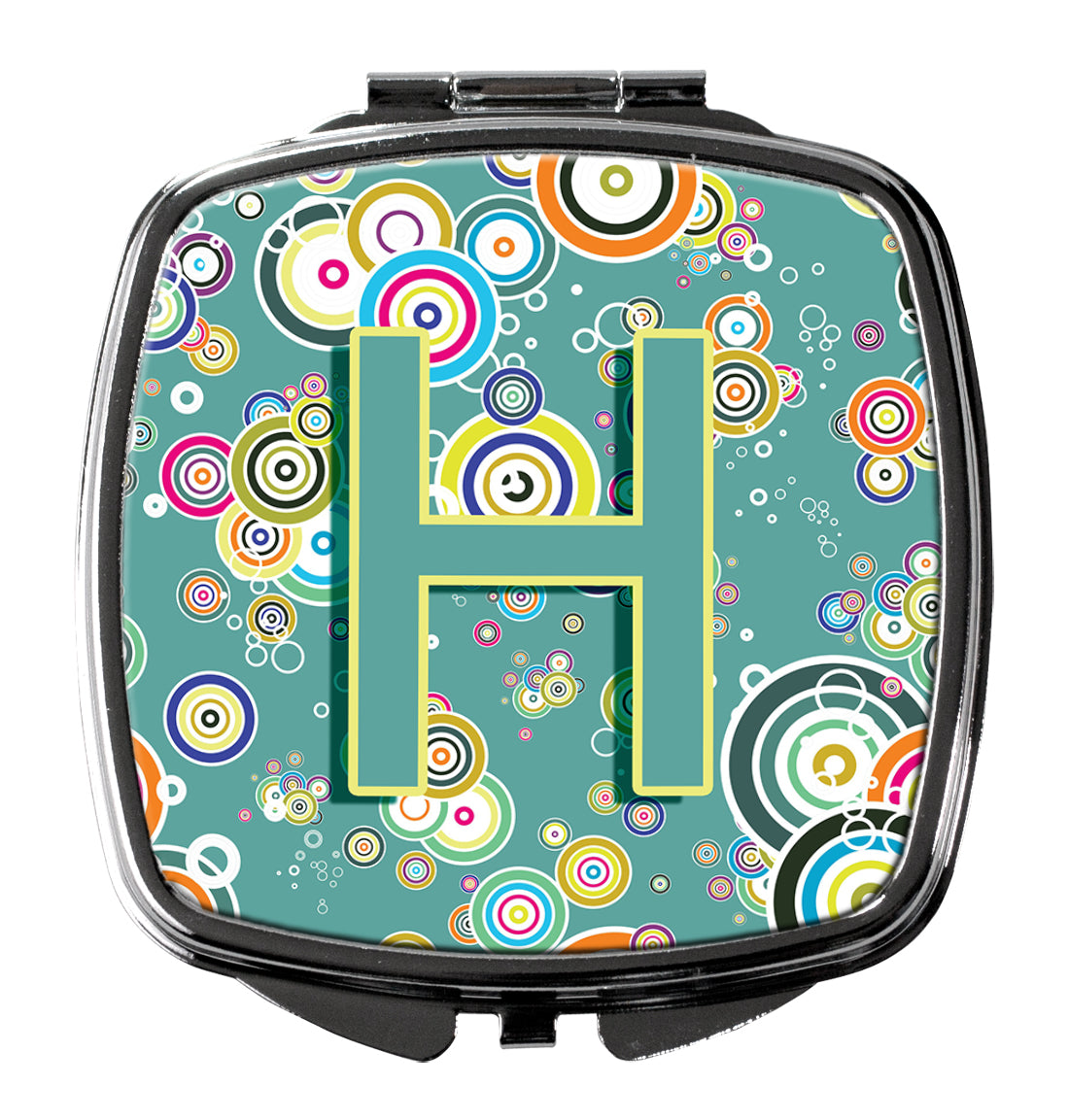Letter H Circle Circle Teal Initial Alphabet Compact Mirror Decorative Travel Makeup Mirror for Women Girls Gifts Pocket Makeup Mirror Folding Handheld