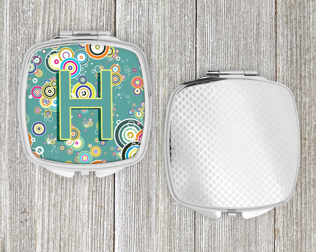 Letter H Circle Circle Teal Initial Alphabet Compact Mirror Decorative Travel Makeup Mirror for Women Girls Gifts Pocket Makeup Mirror Folding Handheld