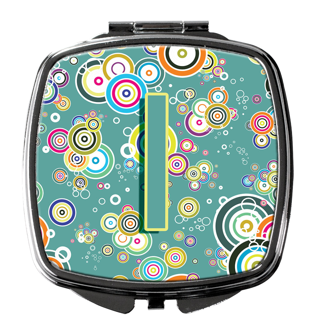 Letter I Circle Circle Teal Initial Alphabet Compact Mirror Decorative Travel Makeup Mirror for Women Girls Gifts Pocket Makeup Mirror Folding Handheld