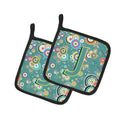 Letter J Circle Circle Teal Initial Alphabet Pot Holder Set of 2 Heat Resistant Quilted Hot Pads 7.5 x 7.5 Inch, Insulated Kitchen Trivets for Cooking & Baking