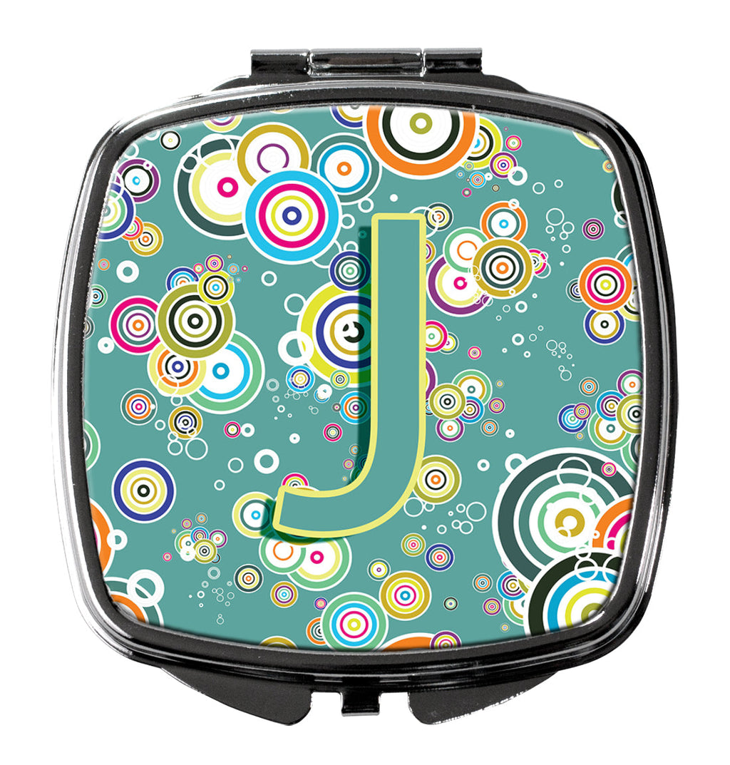 Letter J Circle Circle Teal Initial Alphabet Compact Mirror Decorative Travel Makeup Mirror for Women Girls Gifts Pocket Makeup Mirror Folding Handheld