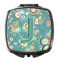 Letter J Circle Circle Teal Initial Alphabet Compact Mirror Decorative Travel Makeup Mirror for Women Girls Gifts Pocket Makeup Mirror Folding Handheld