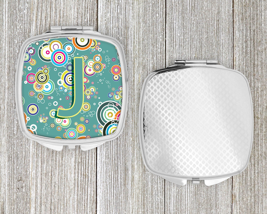 Letter J Circle Circle Teal Initial Alphabet Compact Mirror Decorative Travel Makeup Mirror for Women Girls Gifts Pocket Makeup Mirror Folding Handheld