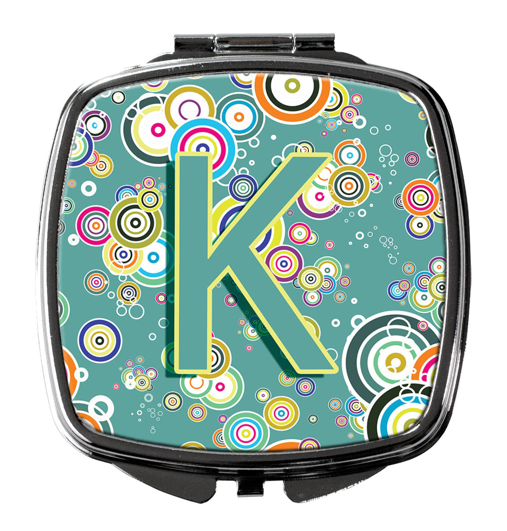 Letter K Circle Circle Teal Initial Alphabet Compact Mirror Decorative Travel Makeup Mirror for Women Girls Gifts Pocket Makeup Mirror Folding Handheld