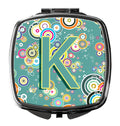 Letter K Circle Circle Teal Initial Alphabet Compact Mirror Decorative Travel Makeup Mirror for Women Girls Gifts Pocket Makeup Mirror Folding Handheld
