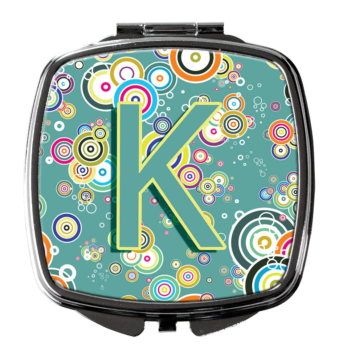 Letter K Circle Circle Teal Initial Alphabet Compact Mirror Decorative Travel Makeup Mirror for Women Girls Gifts Pocket Makeup Mirror Folding Handheld