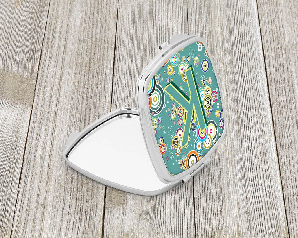 Letter K Circle Circle Teal Initial Alphabet Compact Mirror Decorative Travel Makeup Mirror for Women Girls Gifts Pocket Makeup Mirror Folding Handheld